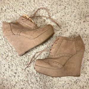 Tan suede wedge heels